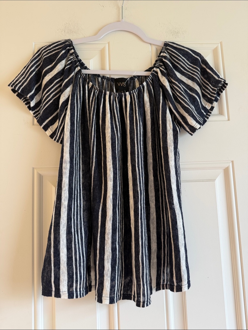 NWT W5 Navy & White Striped Peasant Top